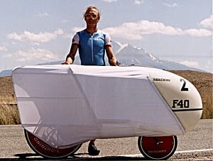 Peter Heish and Lightning F-40 in front of Mt. Shasta